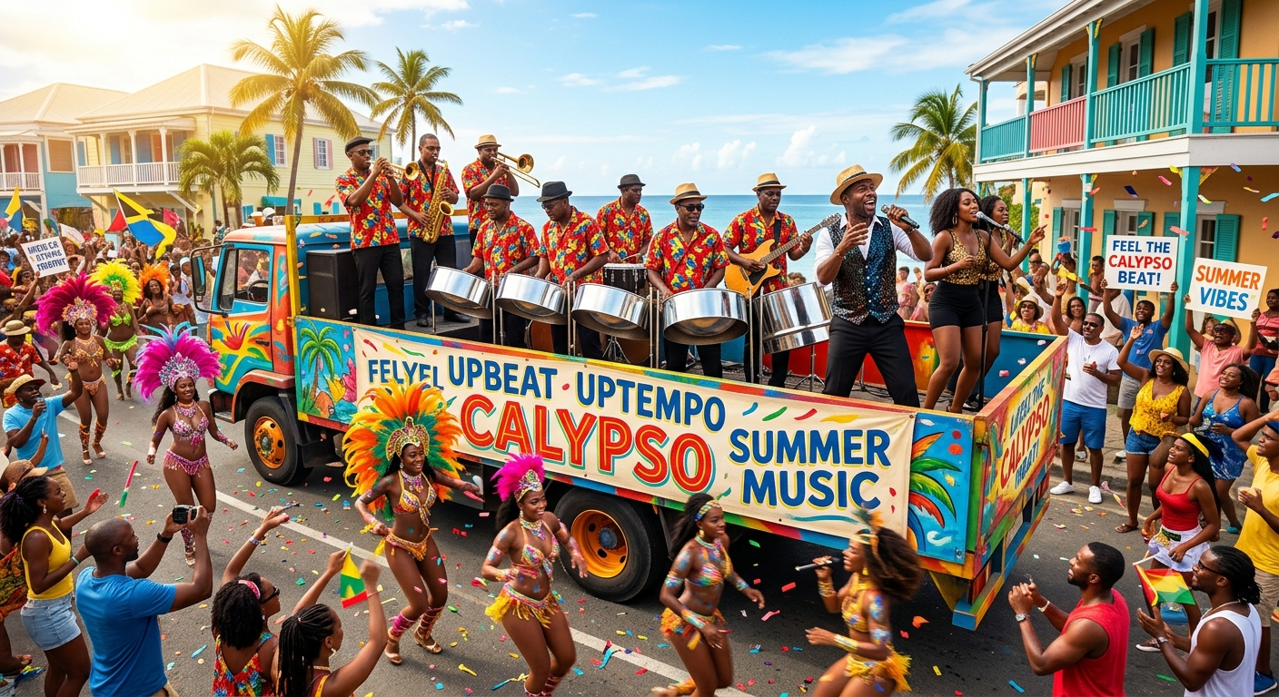 UPBEAT UPTEMPO CALYPSO SUMMER MUSIC STINGER 0:08"